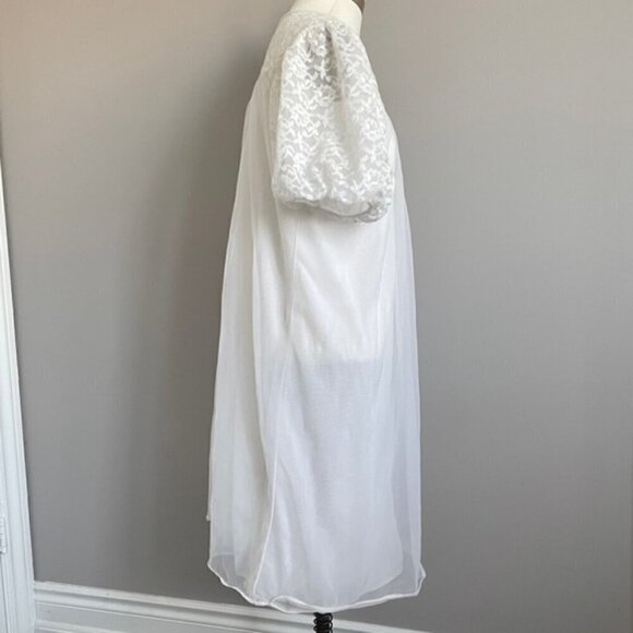 Vintage 60s White Double Layered Semi-Sheer Chiffon Robe Peignoir - M/L - Picture 6 of 12